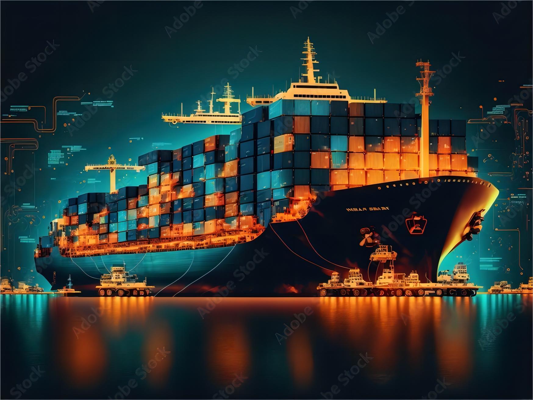 Cargo ship transporting containers from China to the United Kingdom for Amazon FBA