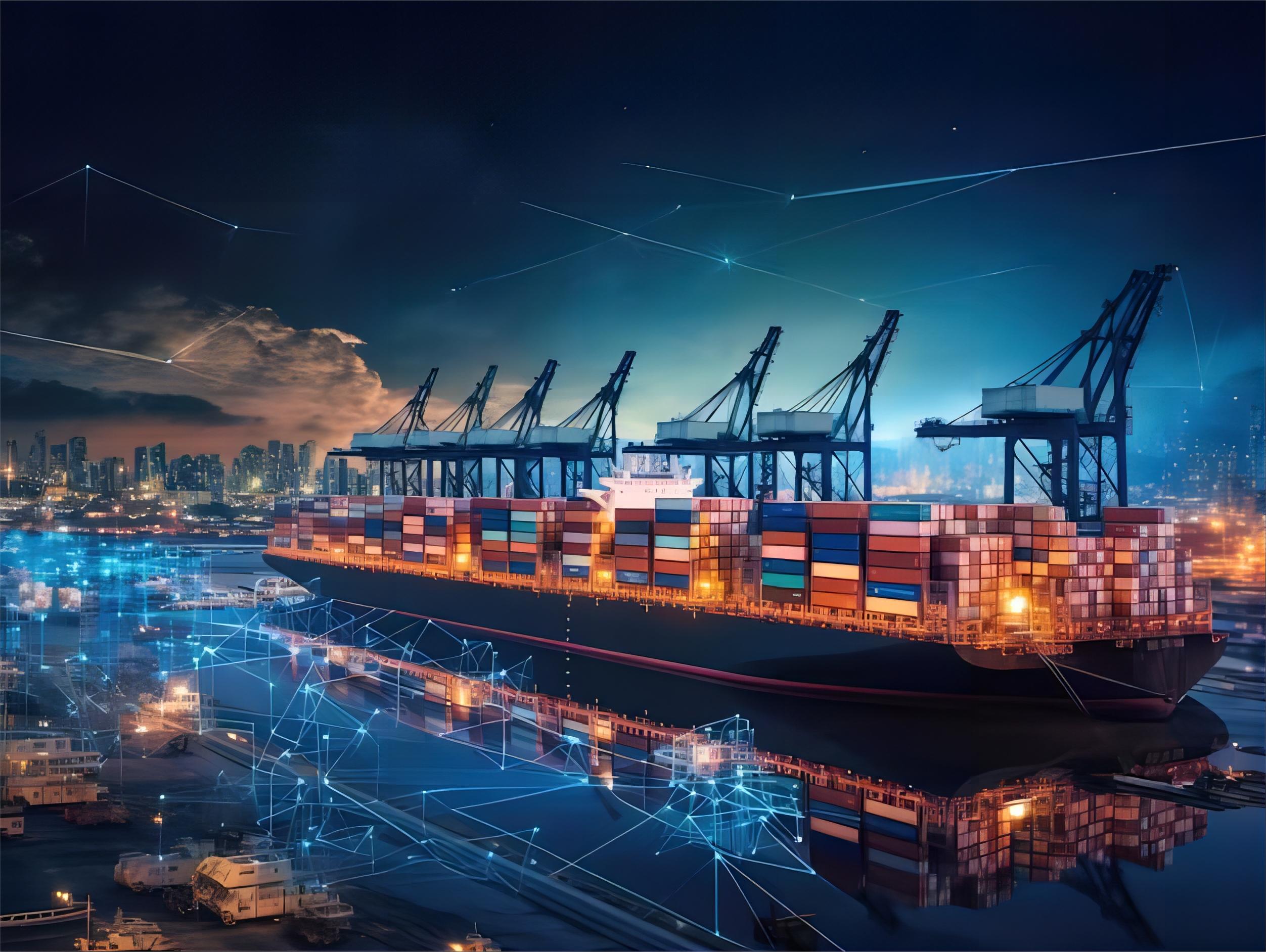 Cargo ship transporting containers between China and Japan ports