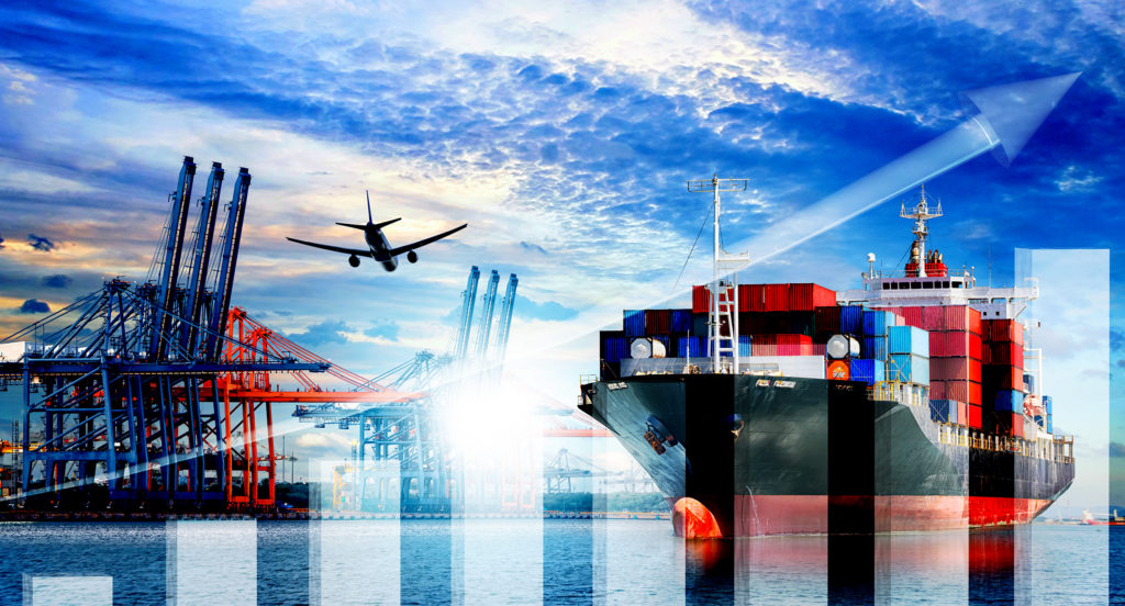 Logistics workers tracking a small cargo shipment on a digital map