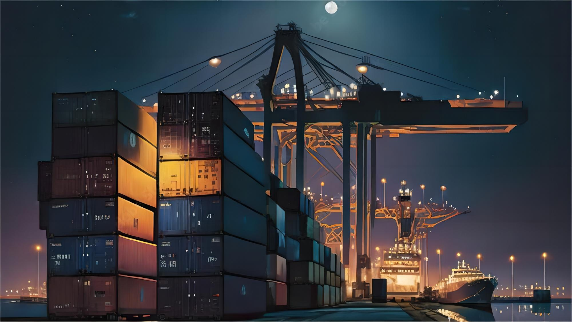Cargo ship transporting containers from China to India