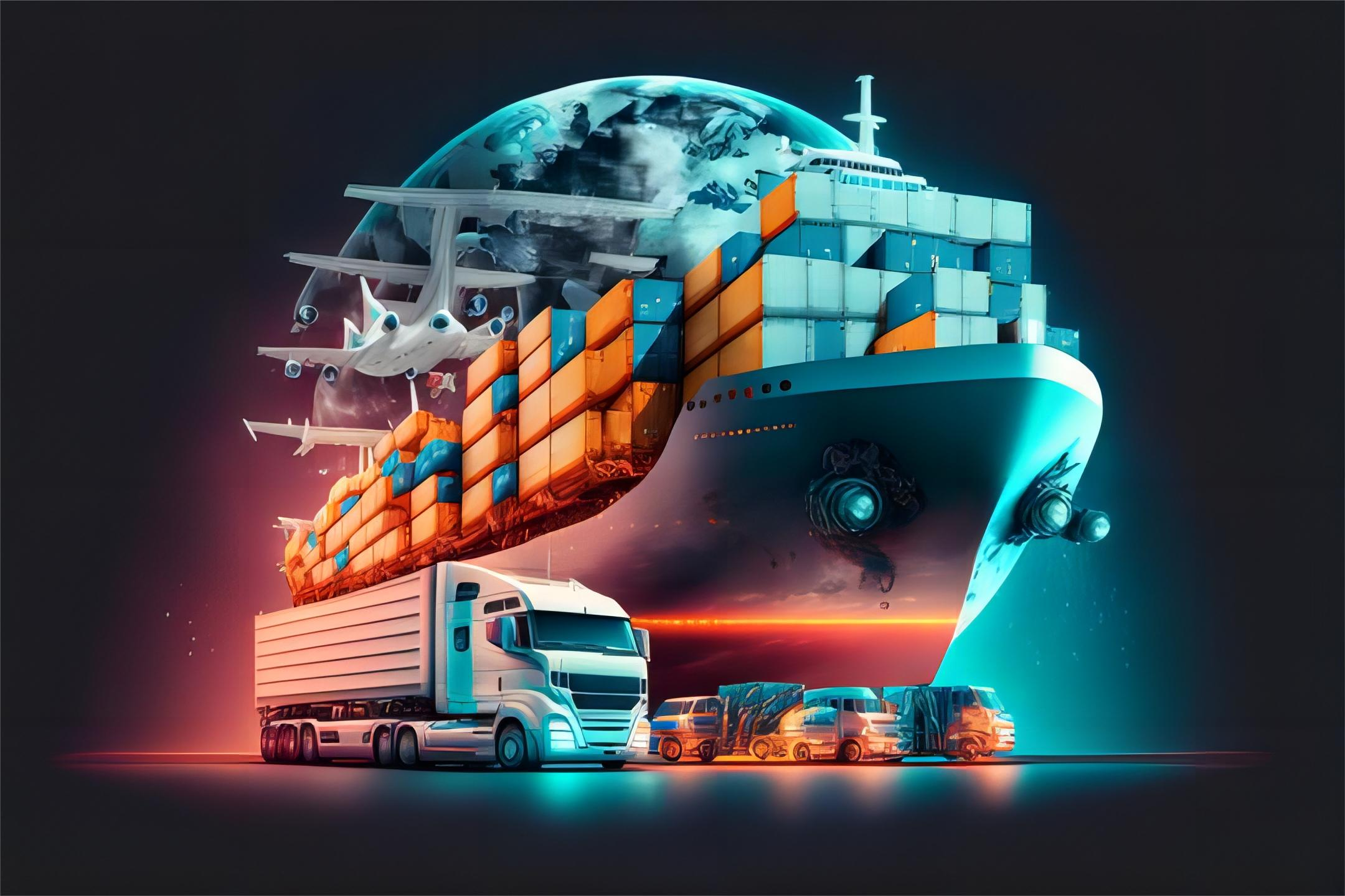 Global shipping vessel in container port