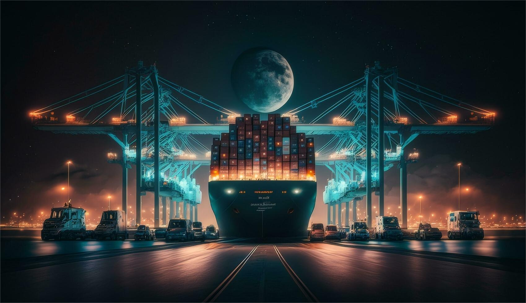 Modern cargo ship at sea representing secure sea freight logistics