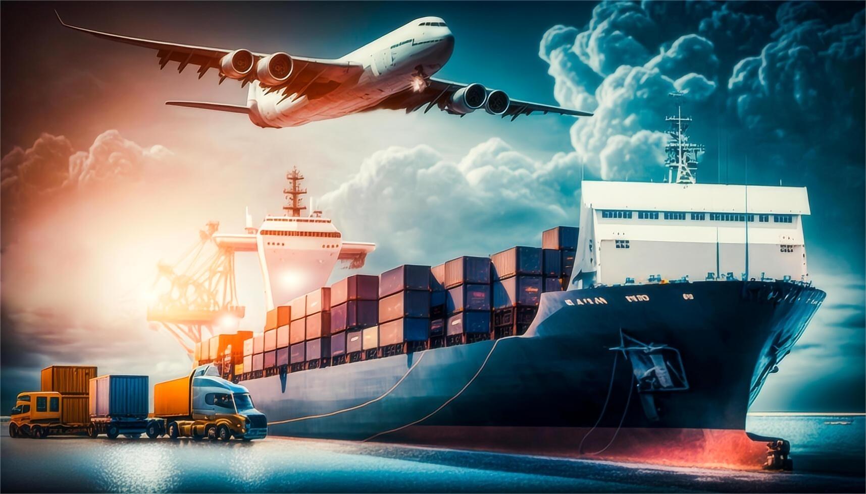 Logistics warehouse with Brazilian and Chinese flags